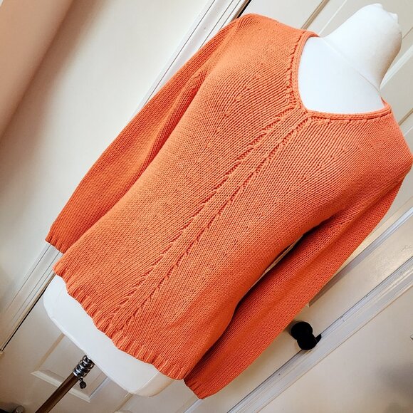 Gerry Weber Edition GERMANY V-neck Sweater Top Orange Cotton size M Autumn Soft - Picture 6 of 16